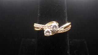 14K Two-Stone Diamond Bypass Accent Ring Yellow Gold 4.1g Size 7